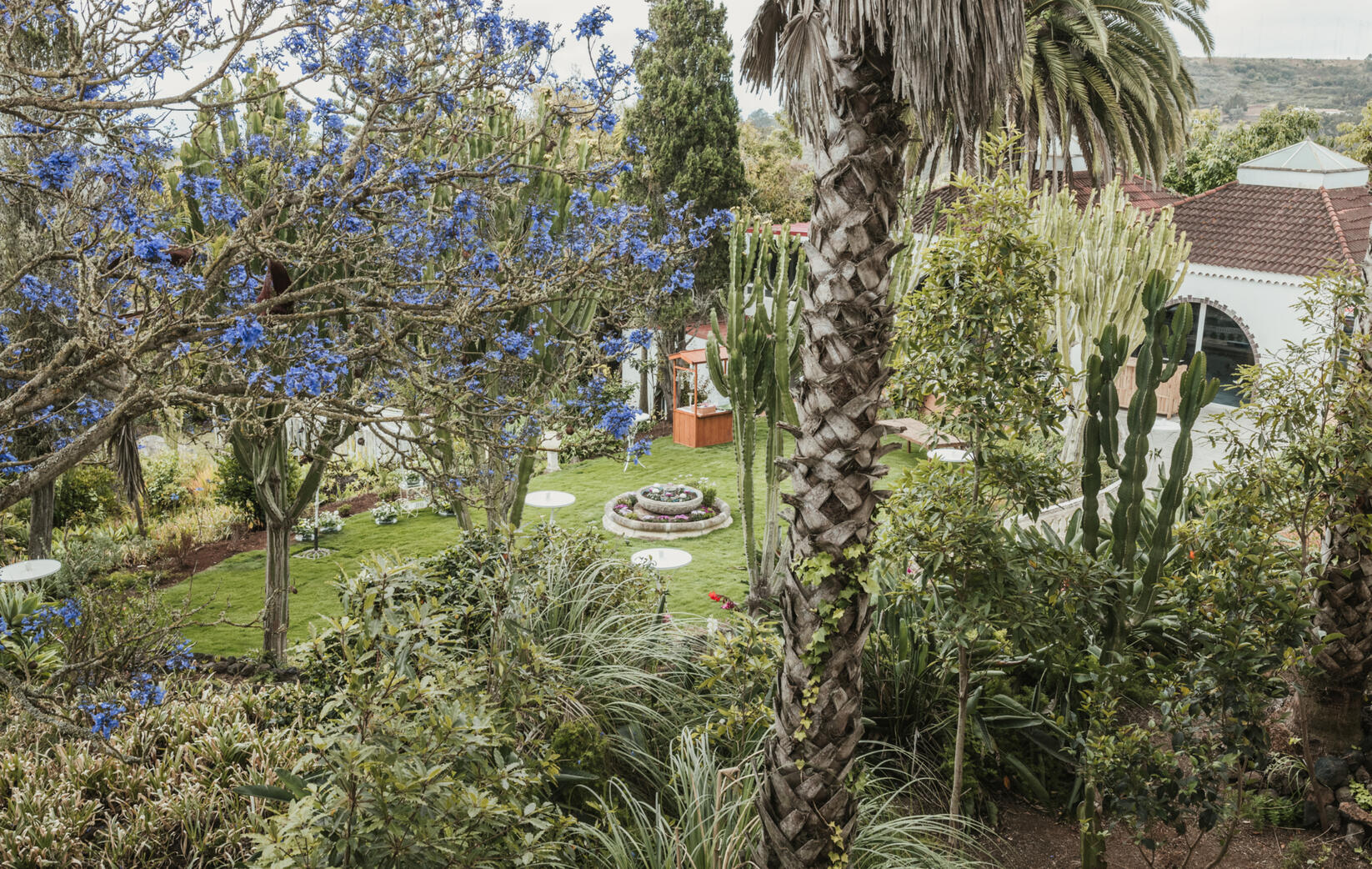 Fuente llena de flores